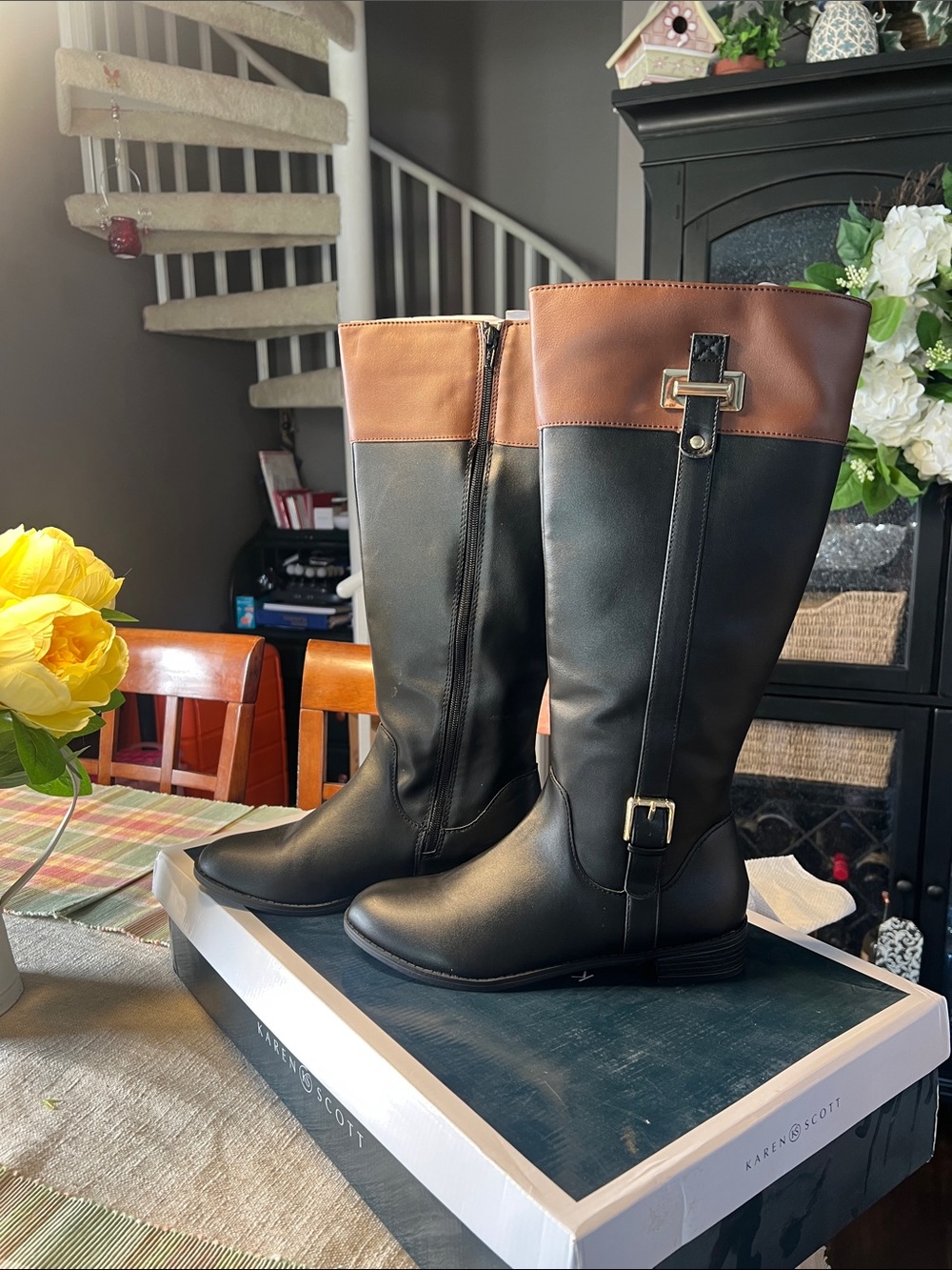 Karen Scott Black and Brown Over-The-Knee Riding Boots new in box. Never worn